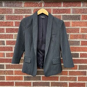 Express Gray and White Pin Stripe Cinched Blazer Suit Jacket